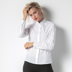 Plain Women's mandarin collar fitted shirt long sleeve Kustom Kit 115 GSM